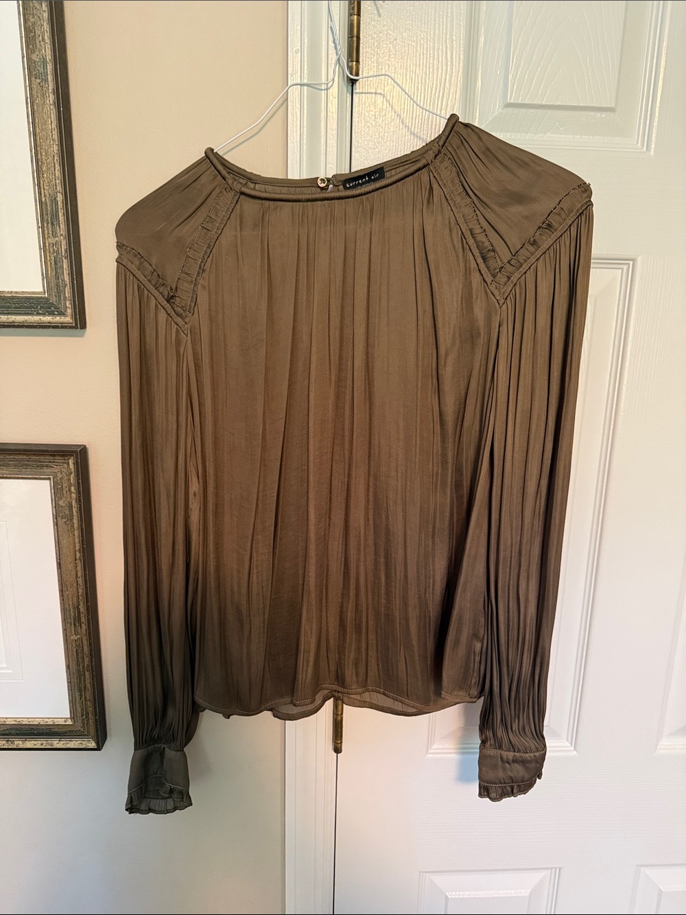 Anthropologie Olive Pleated Long-Sleeve Blouse